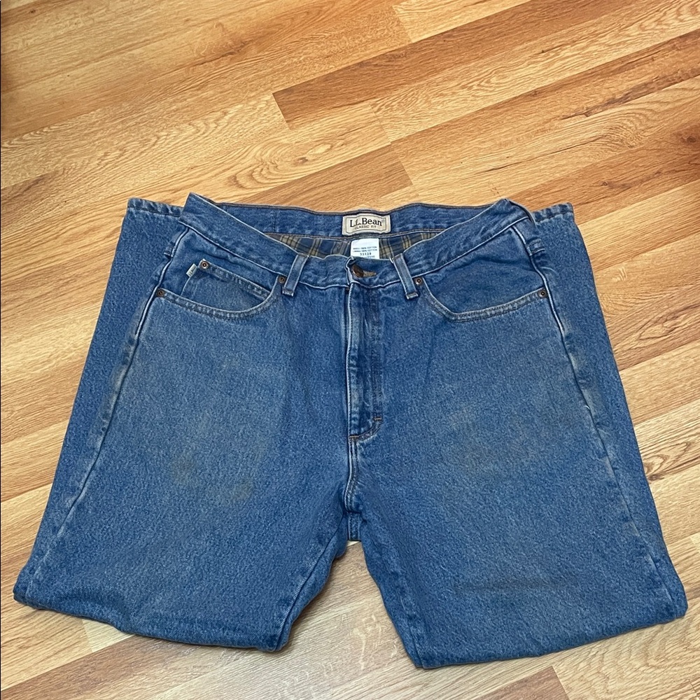 LL Bean Men's Classic Fit Denim Jeans- insulated/lining